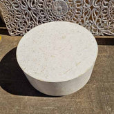 Indian Real Bone Inlay Round Drum Handmade Coffee Table White Floral 90x90x40cm